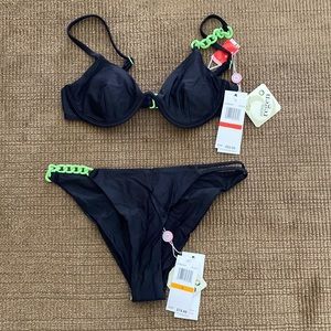 Red Carter Side Chain Bikini Set, Top-XS, Bottom-Small